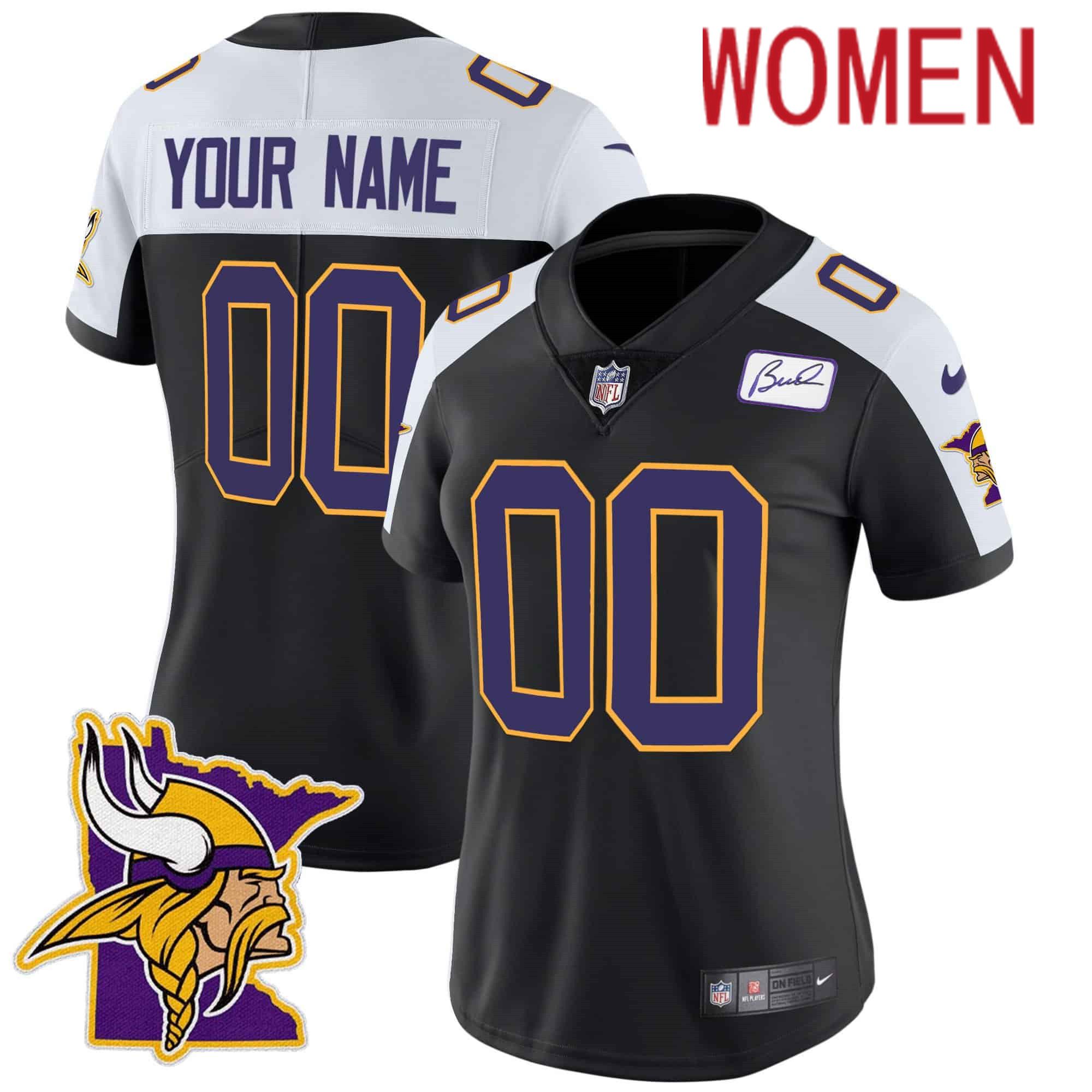 Women Minnesota Vikings Black 2024 Nike Patch Classic Limited Custom NFL Jersey->customized nfl jersey->Custom Jersey